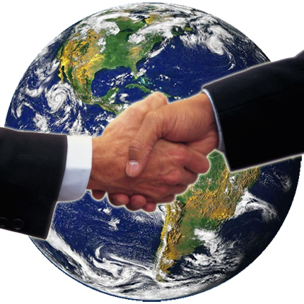 Globe, handshake